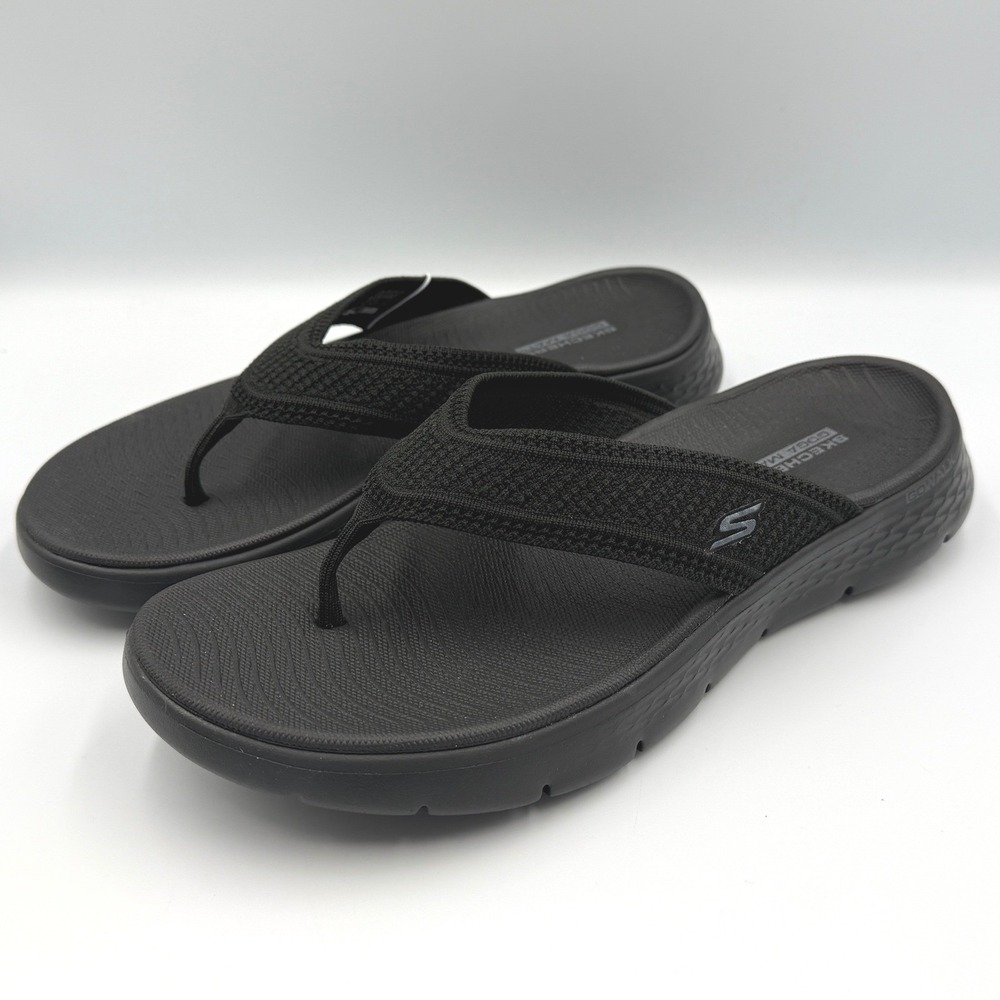 Skechers GoWalk Sandals Women 6 Black 41459/BBK Machine Washable Flip Flops NEW - Picture 3 of 16
